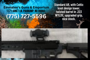 Blue furniture AR, has raw upper with clear lower, blue mag, nice flash hider, optic, chambered in .223 WYLDE. Nice weapon - CALL NOW- Emmalee’s Guns & Emporium - 1171 Janet Ln, Pahrump, NV 89060 - CALL (775) 727-5596